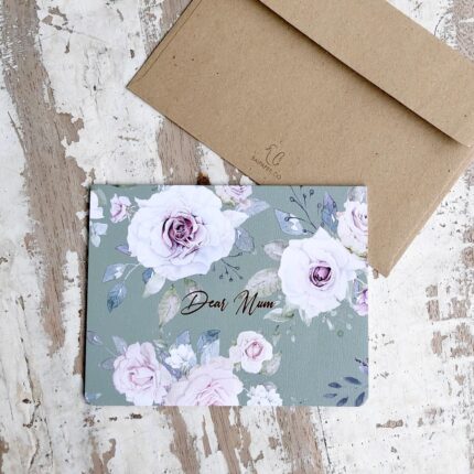 A beautiful 'Dear Mum' greeting card with a vintage floral rose design