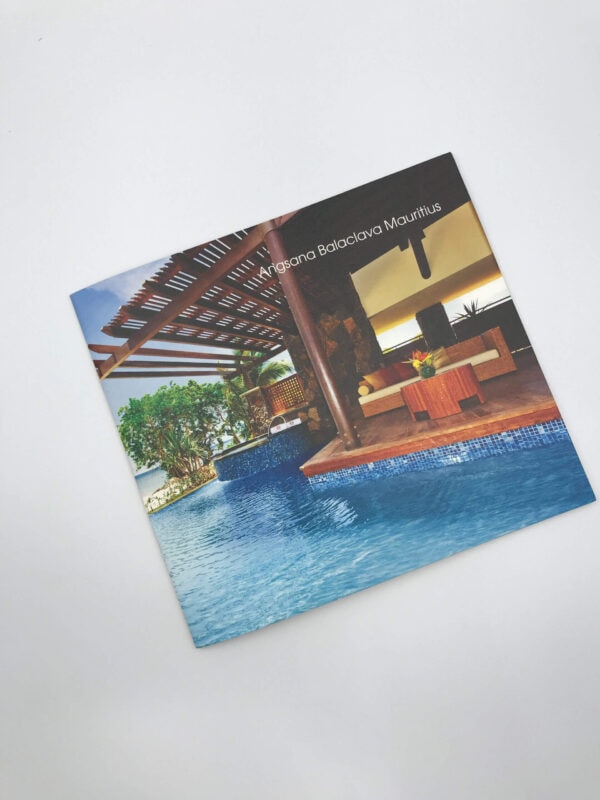 The cover of a high-quality travel brochure for the Angsana Balaclava Mauritius resort