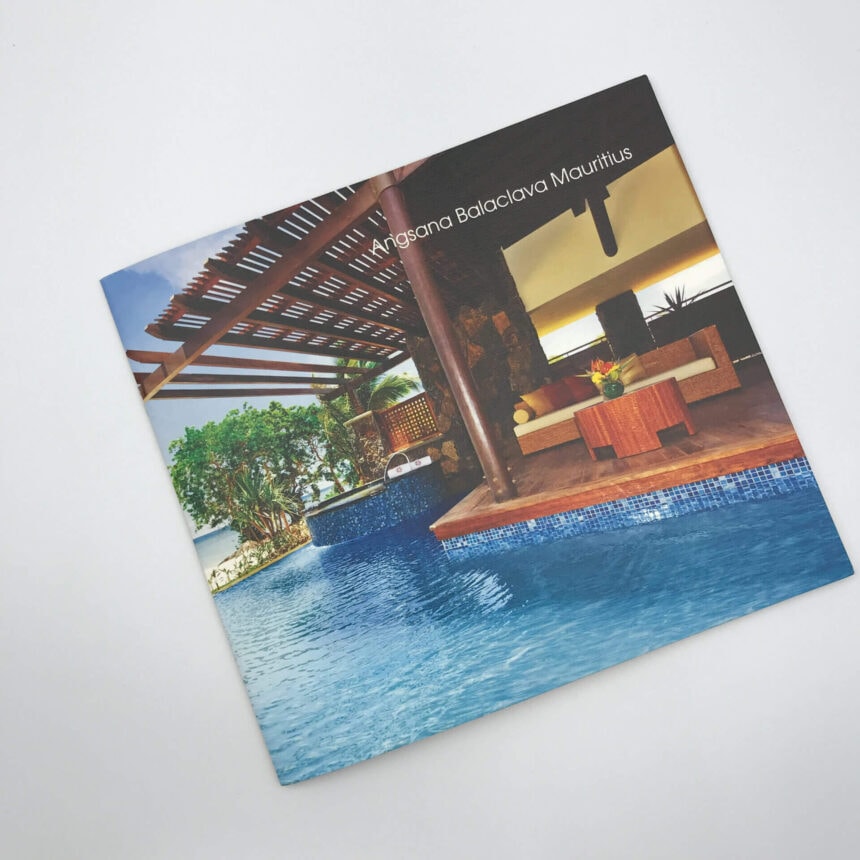 The cover of a high-quality travel brochure for the Angsana Balaclava Mauritius resort