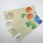 An example of variable data printing on two custom OSIM cash vouchers